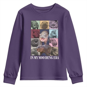 In My Moo Deng Era Youth Sweatshirt Cute Pygmy Hippo TS02 Purple Print Your Wear