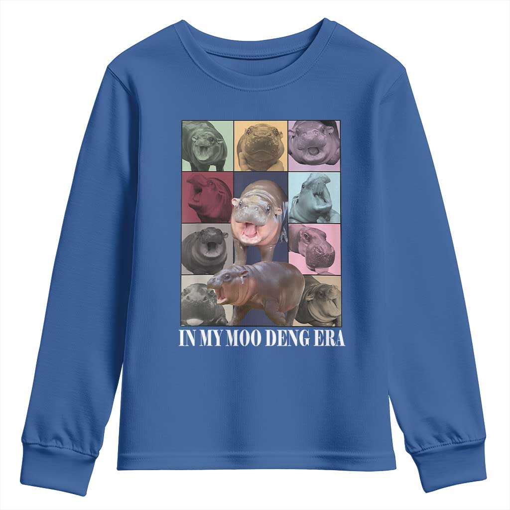In My Moo Deng Era Youth Sweatshirt Cute Pygmy Hippo TS02 Royal Blue Print Your Wear