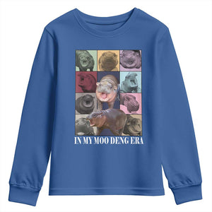 In My Moo Deng Era Youth Sweatshirt Cute Pygmy Hippo TS02 Royal Blue Print Your Wear