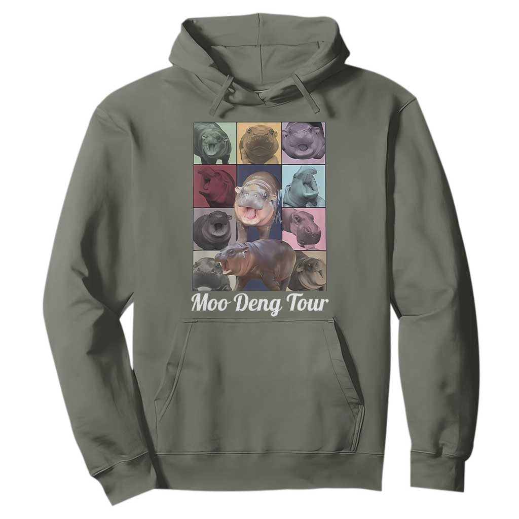 Baby Hippo Moo Deng Tour Hoodie Bouncy Cute Pygmy Hippopotamus TS02 Military Green Print Your Wear