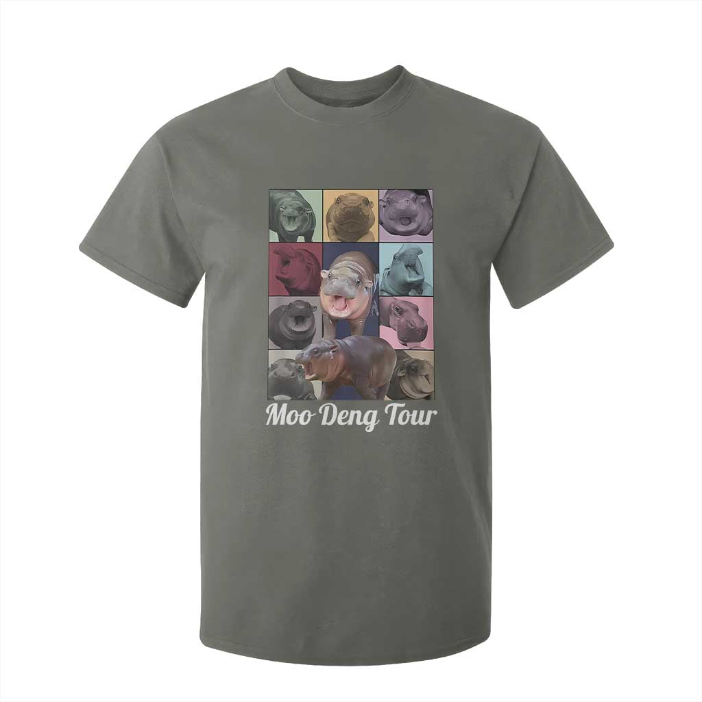 Baby Hippo Moo Deng Tour T Shirt For Kid Bouncy Cute Pygmy Hippopotamus TS02 Military Green Print Your Wear