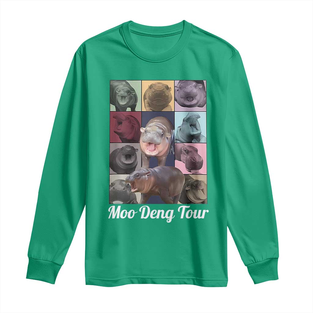 Baby Hippo Moo Deng Tour Long Sleeve Shirt Bouncy Cute Pygmy Hippopotamus TS02 Irish Green Print Your Wear