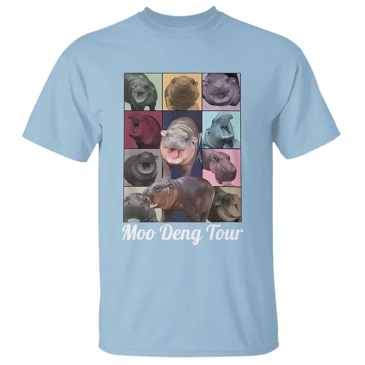 Baby Hippo Moo Deng Tour T Shirt Bouncy Cute Pygmy Hippopotamus TS02 Light Blue Print Your Wear