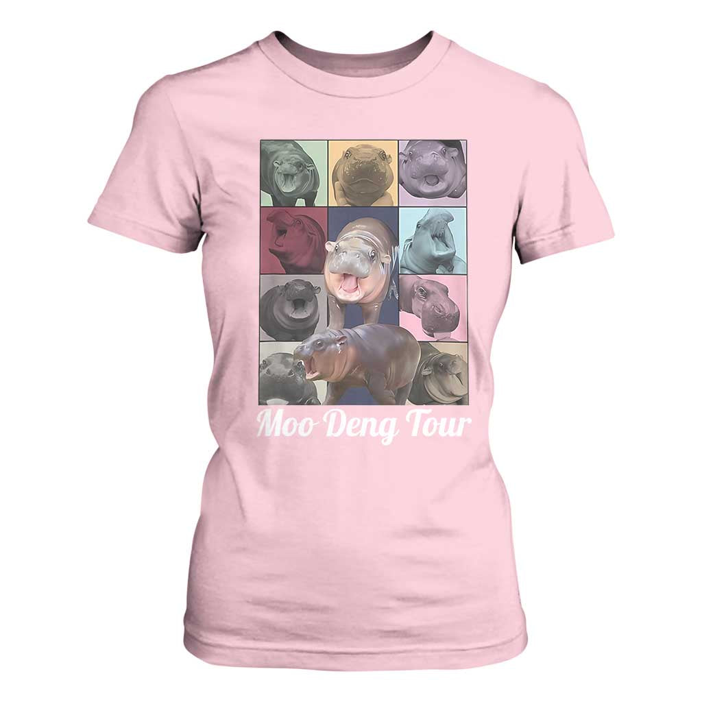 Baby Hippo Moo Deng Tour T Shirt For Women Bouncy Cute Pygmy Hippopotamus TS02 Light Pink Print Your Wear