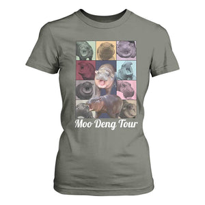 Baby Hippo Moo Deng Tour T Shirt For Women Bouncy Cute Pygmy Hippopotamus TS02 Military Green Print Your Wear