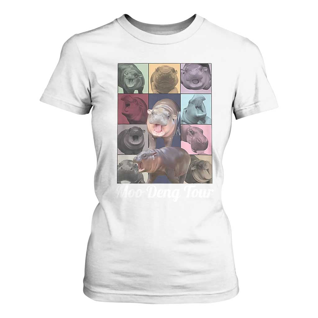 Baby Hippo Moo Deng Tour T Shirt For Women Bouncy Cute Pygmy Hippopotamus TS02 White Print Your Wear
