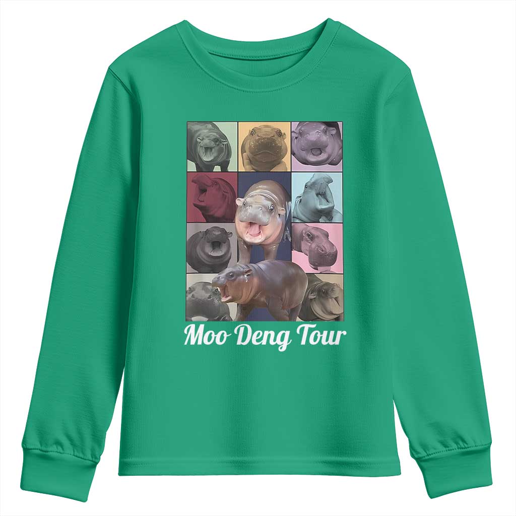 Baby Hippo Moo Deng Tour Youth Sweatshirt Bouncy Cute Pygmy Hippopotamus TS02 Irish Green Print Your Wear
