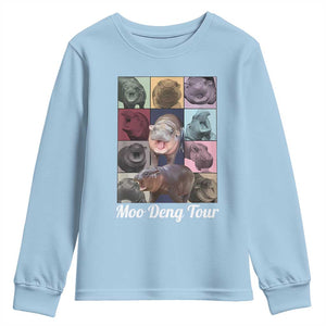 Baby Hippo Moo Deng Tour Youth Sweatshirt Bouncy Cute Pygmy Hippopotamus TS02 Light Blue Print Your Wear