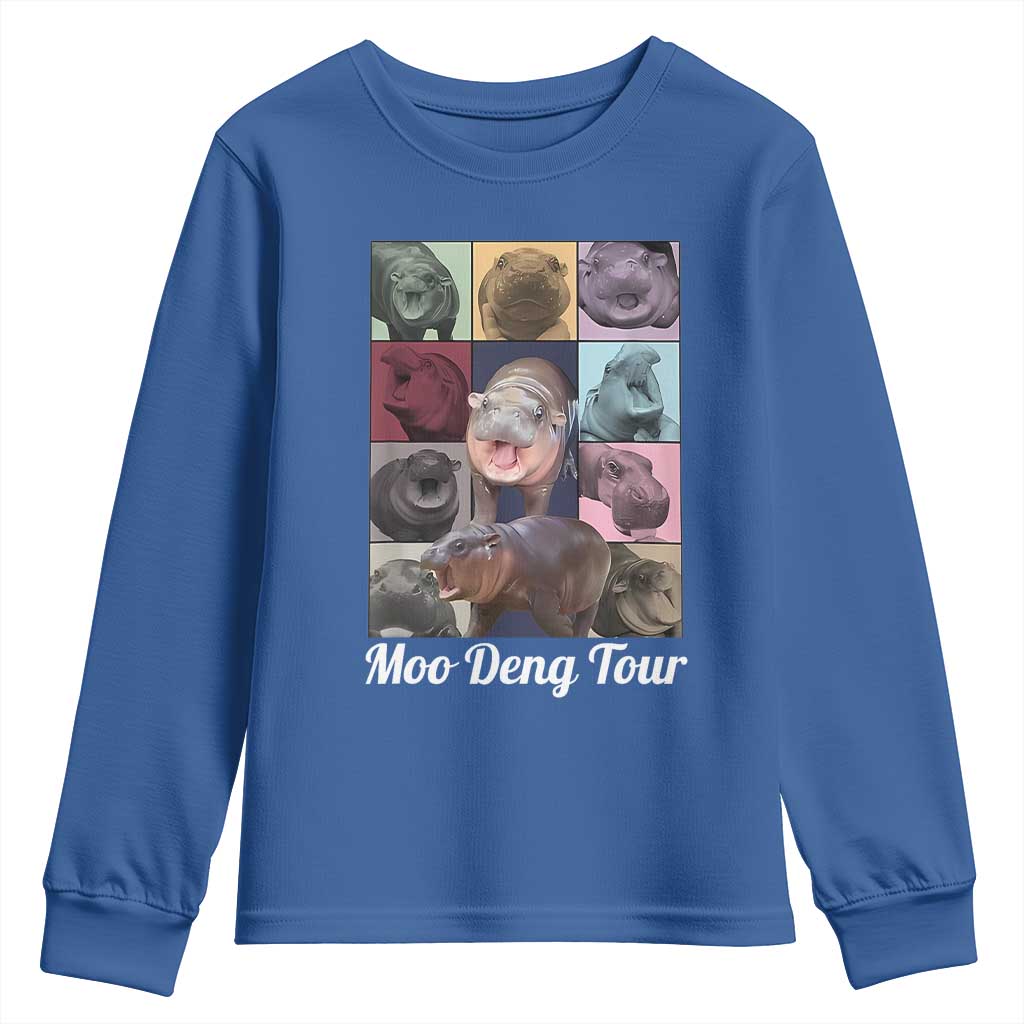 Baby Hippo Moo Deng Tour Youth Sweatshirt Bouncy Cute Pygmy Hippopotamus TS02 Royal Blue Print Your Wear