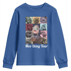 Baby Hippo Moo Deng Tour Youth Sweatshirt Bouncy Cute Pygmy Hippopotamus TS02 Royal Blue Print Your Wear