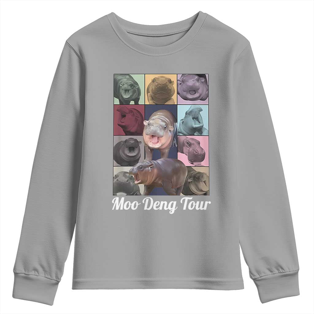 Baby Hippo Moo Deng Tour Youth Sweatshirt Bouncy Cute Pygmy Hippopotamus TS02 Sport Gray Print Your Wear