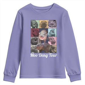 Baby Hippo Moo Deng Tour Youth Sweatshirt Bouncy Cute Pygmy Hippopotamus TS02 Violet Print Your Wear