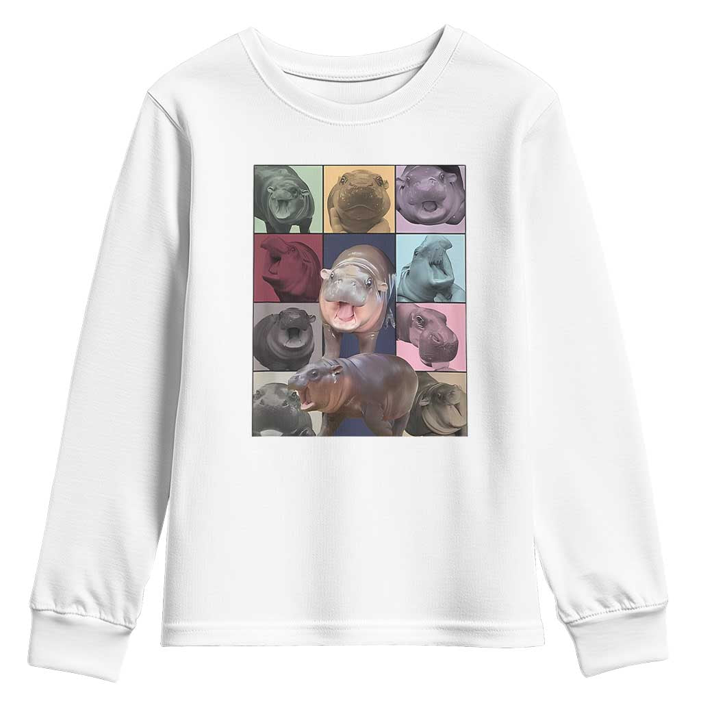 Baby Hippo Moo Deng Tour Youth Sweatshirt Bouncy Cute Pygmy Hippopotamus TS02 White Print Your Wear