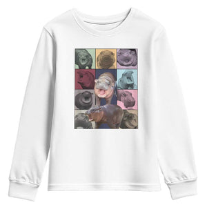 Baby Hippo Moo Deng Tour Youth Sweatshirt Bouncy Cute Pygmy Hippopotamus TS02 White Print Your Wear