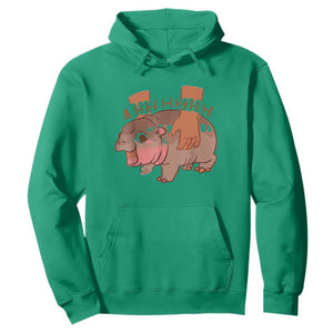 Baby Hippo Moo Deng Hoodie Bouncy Pig in Thai Picture The Cute Pygmy Hippopotamus TS02 Irish Green Print Your Wear