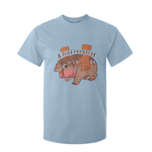 Baby Hippo Moo Deng T Shirt For Kid Bouncy Pig in Thai Picture The Cute Pygmy Hippopotamus TS02 Light Blue Print Your Wear