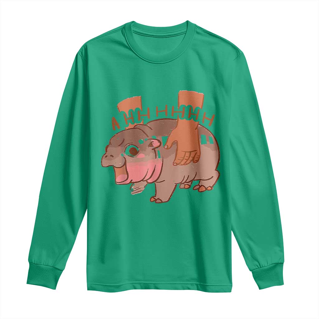 Baby Hippo Moo Deng Long Sleeve Shirt Bouncy Pig in Thai Picture The Cute Pygmy Hippopotamus TS02 Irish Green Print Your Wear