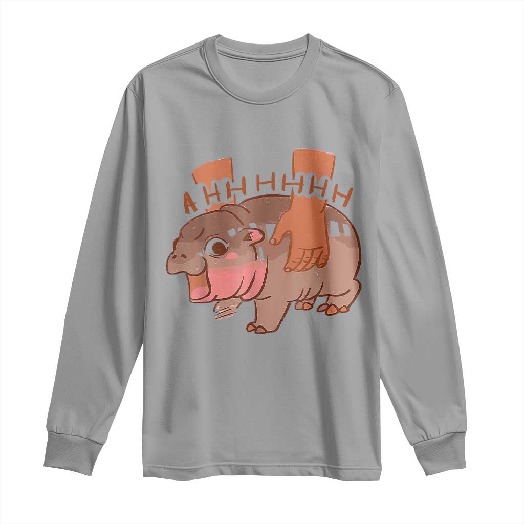 Baby Hippo Moo Deng Long Sleeve Shirt Bouncy Pig in Thai Picture The Cute Pygmy Hippopotamus TS02 Sport Gray Print Your Wear