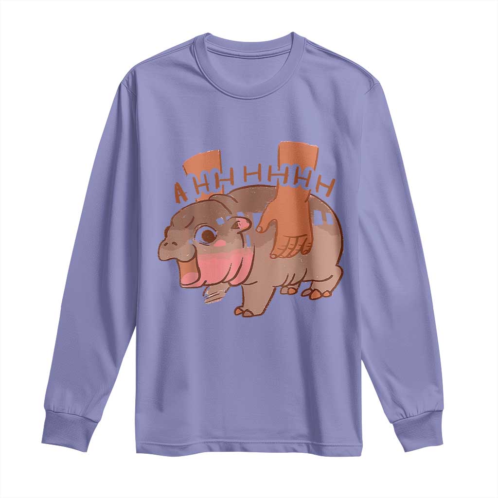 Baby Hippo Moo Deng Long Sleeve Shirt Bouncy Pig in Thai Picture The Cute Pygmy Hippopotamus TS02 Violet Print Your Wear