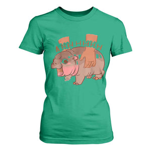 Baby Hippo Moo Deng T Shirt For Women Bouncy Pig in Thai Picture The Cute Pygmy Hippopotamus TS02 Irish Green Print Your Wear
