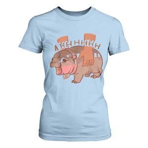 Baby Hippo Moo Deng T Shirt For Women Bouncy Pig in Thai Picture The Cute Pygmy Hippopotamus TS02 Light Blue Print Your Wear