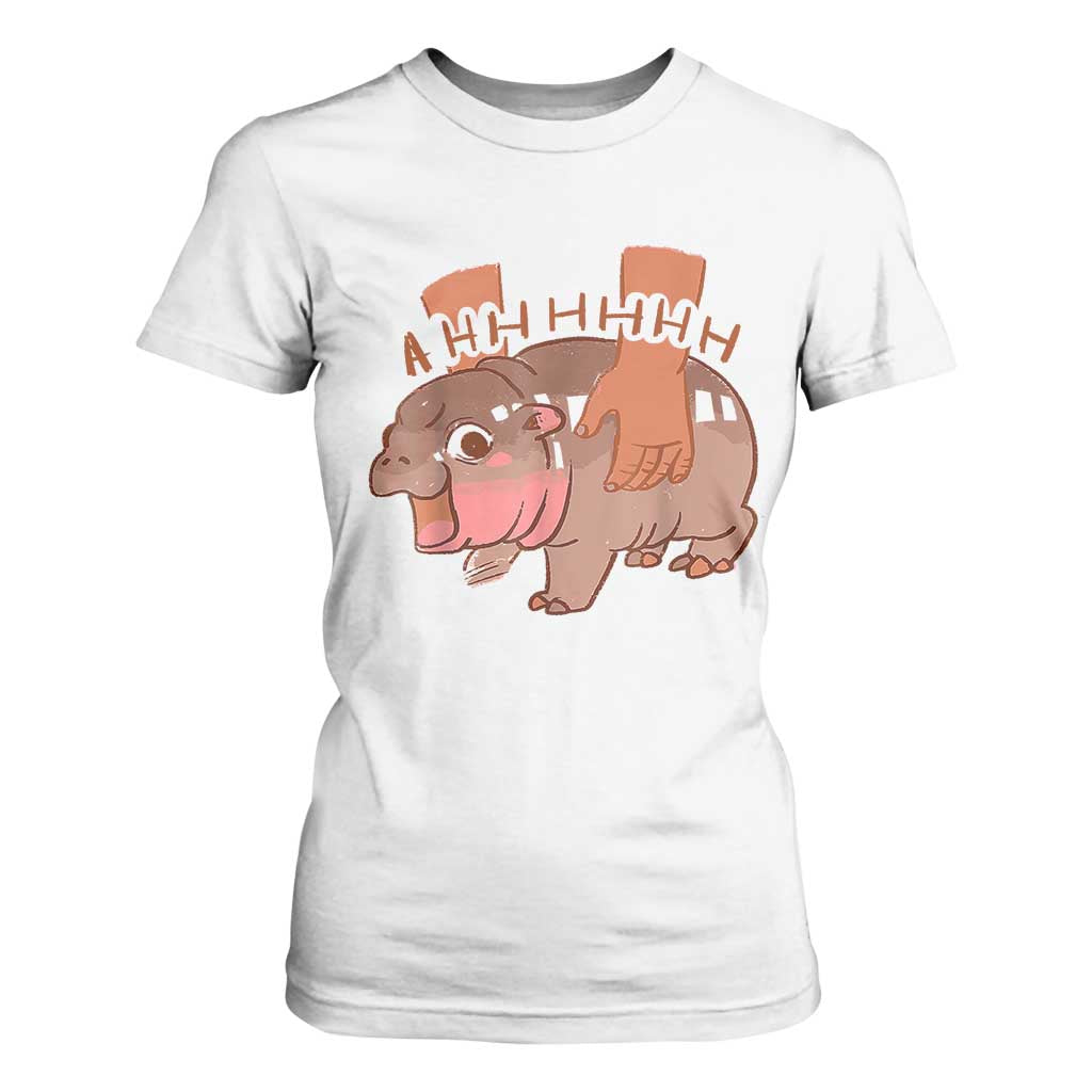 Baby Hippo Moo Deng T Shirt For Women Bouncy Pig in Thai Picture The Cute Pygmy Hippopotamus TS02 White Print Your Wear