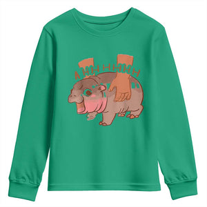 Baby Hippo Moo Deng Youth Sweatshirt Bouncy Pig in Thai Picture The Cute Pygmy Hippopotamus TS02 Irish Green Print Your Wear