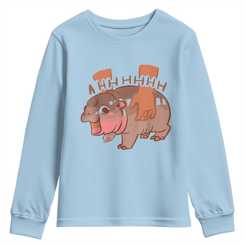 Baby Hippo Moo Deng Youth Sweatshirt Bouncy Pig in Thai Picture The Cute Pygmy Hippopotamus TS02 Light Blue Print Your Wear