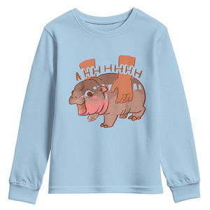 Baby Hippo Moo Deng Youth Sweatshirt Bouncy Pig in Thai Picture The Cute Pygmy Hippopotamus TS02 Light Blue Print Your Wear