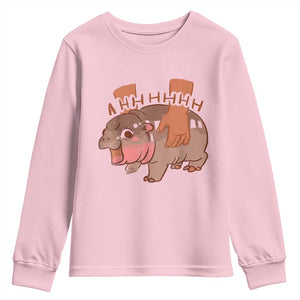 Baby Hippo Moo Deng Youth Sweatshirt Bouncy Pig in Thai Picture The Cute Pygmy Hippopotamus TS02 Light Pink Print Your Wear