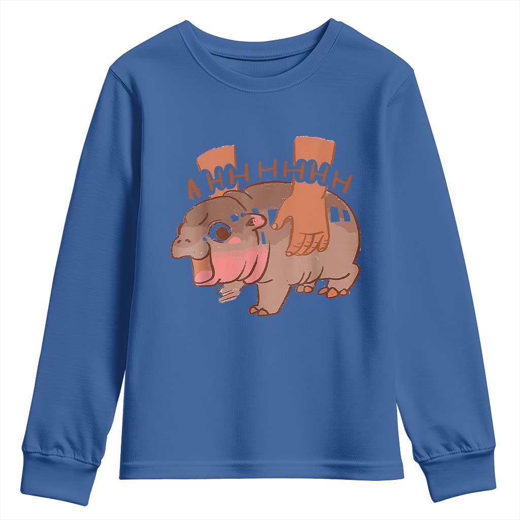 Baby Hippo Moo Deng Youth Sweatshirt Bouncy Pig in Thai Picture The Cute Pygmy Hippopotamus TS02 Royal Blue Print Your Wear