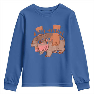Baby Hippo Moo Deng Youth Sweatshirt Bouncy Pig in Thai Picture The Cute Pygmy Hippopotamus TS02 Royal Blue Print Your Wear
