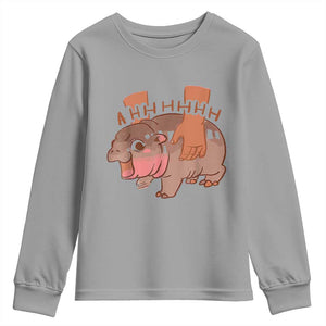 Baby Hippo Moo Deng Youth Sweatshirt Bouncy Pig in Thai Picture The Cute Pygmy Hippopotamus TS02 Sport Gray Print Your Wear