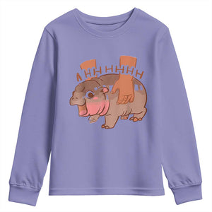 Baby Hippo Moo Deng Youth Sweatshirt Bouncy Pig in Thai Picture The Cute Pygmy Hippopotamus TS02 Violet Print Your Wear