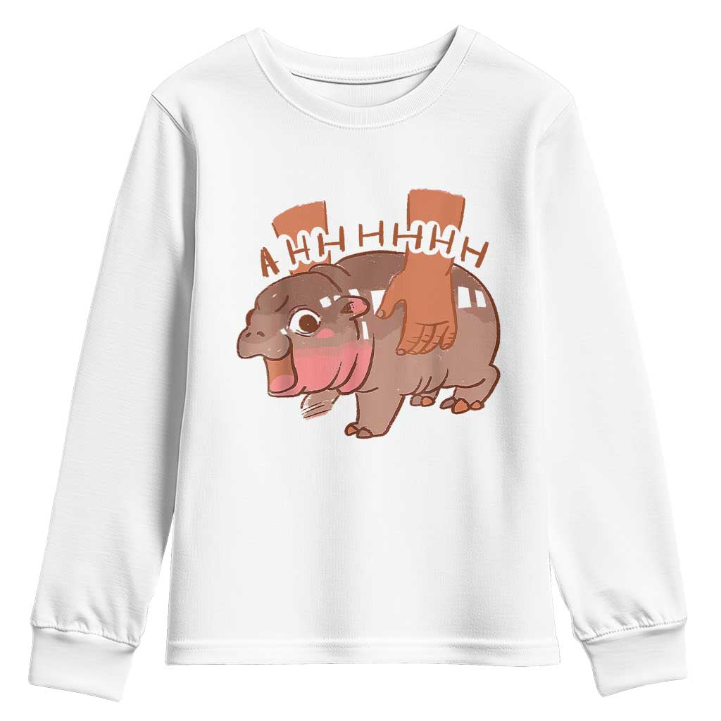 Baby Hippo Moo Deng Youth Sweatshirt Bouncy Pig in Thai Picture The Cute Pygmy Hippopotamus TS02 White Print Your Wear