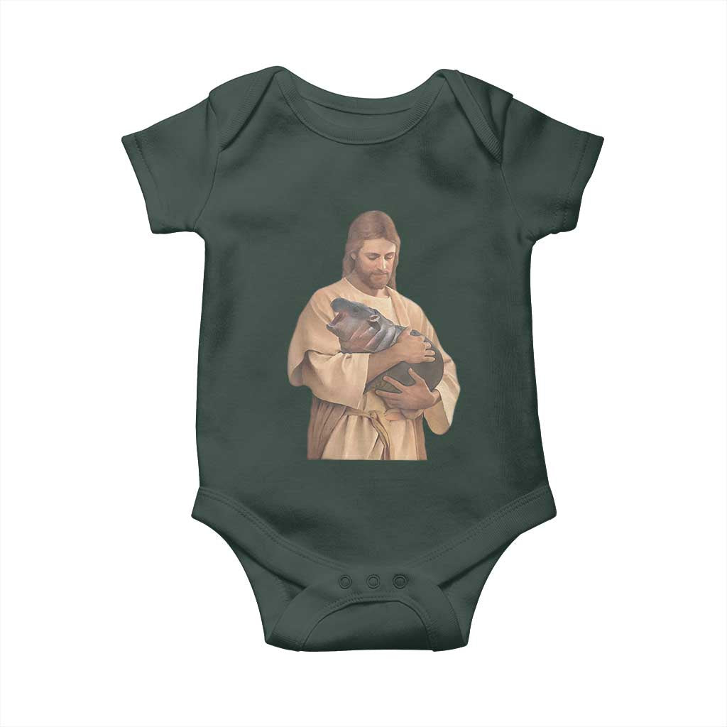 Jesus Loves Moo Deng Baby Onesie Bouncy Pig Cute Pygmy Hippo Meme TS02 Print Your Wear