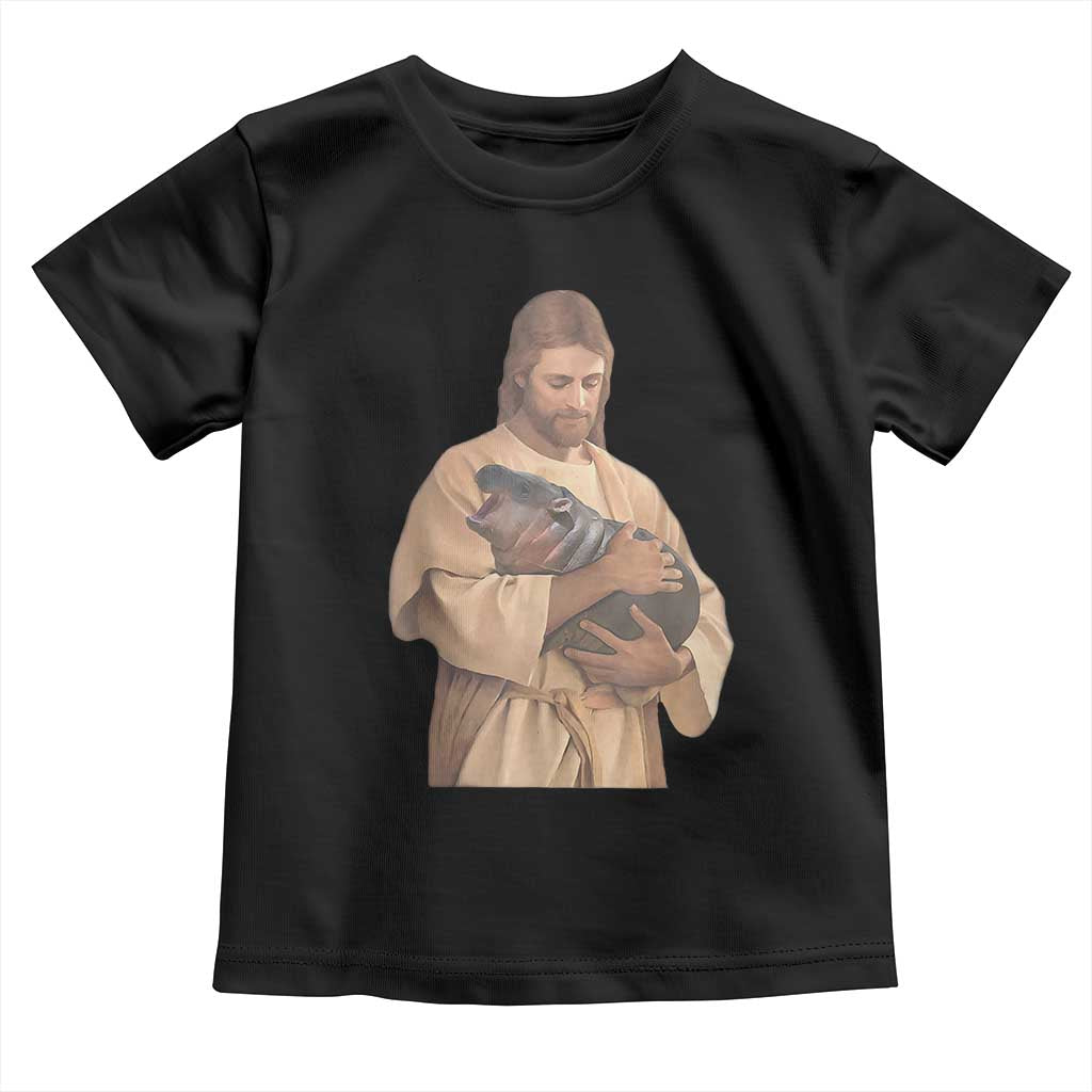 Jesus Loves Moo Deng Baby Shirt Bouncy Pig Cute Pygmy Hippo Meme TS02 Black Print Your Wear