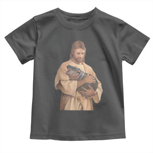 Jesus Loves Moo Deng Baby Shirt Bouncy Pig Cute Pygmy Hippo Meme TS02 Dark Heather Print Your Wear