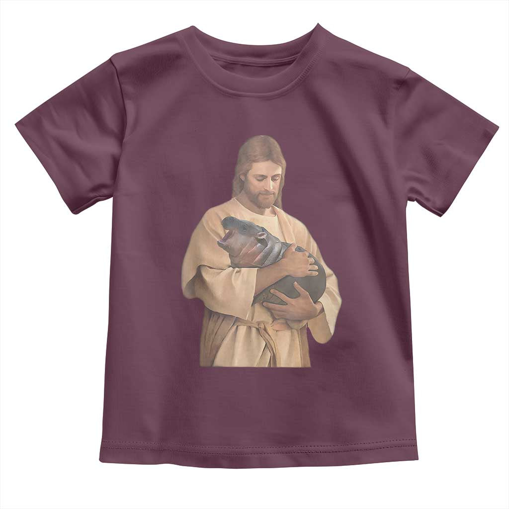 Jesus Loves Moo Deng Baby Shirt Bouncy Pig Cute Pygmy Hippo Meme TS02 Maroon Print Your Wear