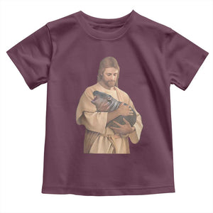 Jesus Loves Moo Deng Baby Shirt Bouncy Pig Cute Pygmy Hippo Meme TS02 Maroon Print Your Wear