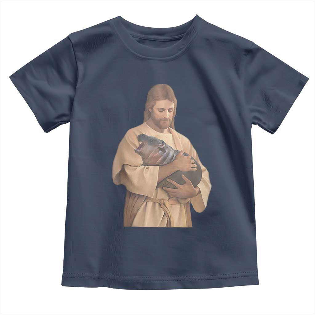 Jesus Loves Moo Deng Baby Shirt Bouncy Pig Cute Pygmy Hippo Meme TS02 Navy Print Your Wear