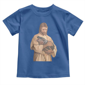 Jesus Loves Moo Deng Baby Shirt Bouncy Pig Cute Pygmy Hippo Meme TS02 Royal Blue Print Your Wear