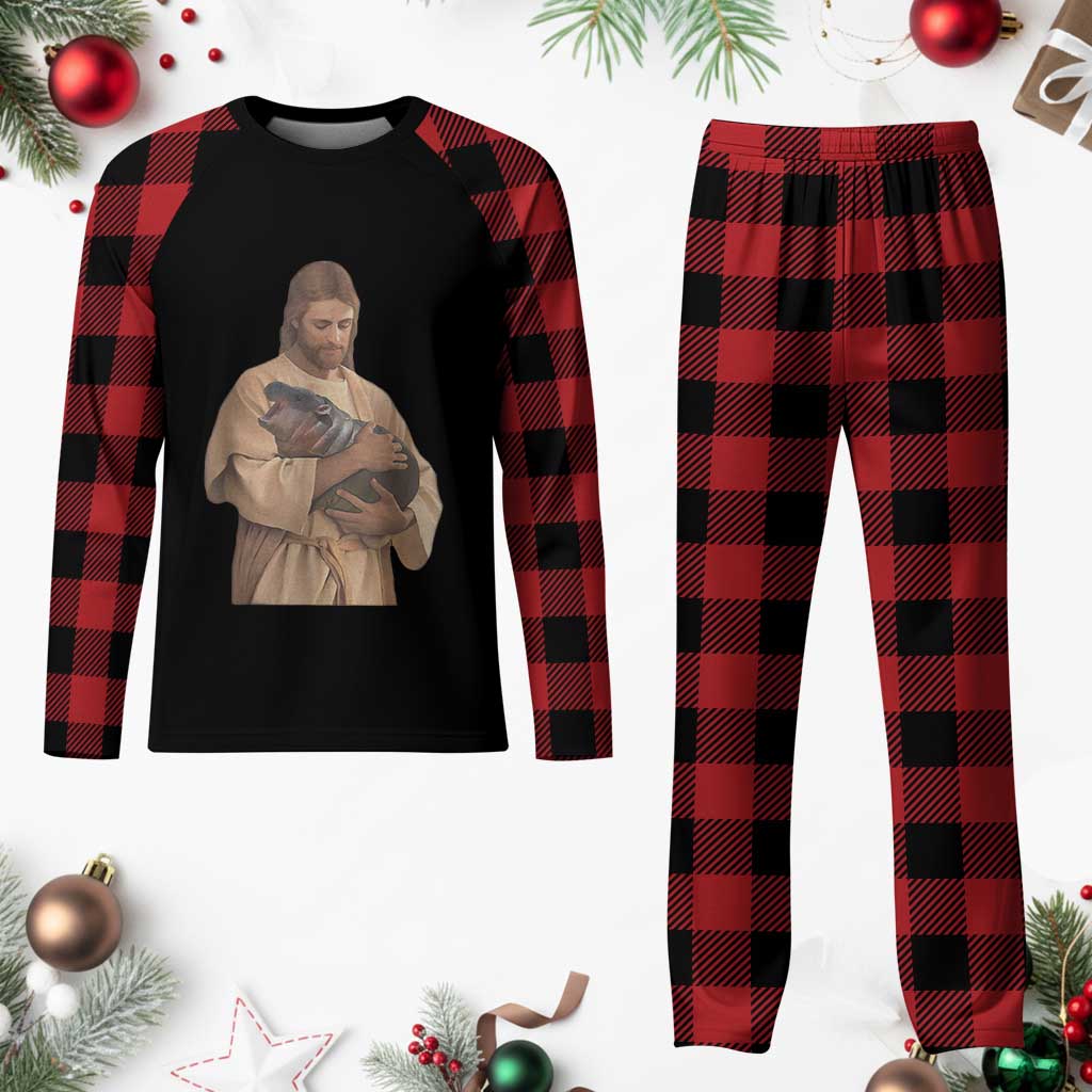 Jesus Loves Moo Deng Plaid Pajama Set Bouncy Pig Cute Pygmy Hippo Meme TS02 Buffalo Plaid Print Your Wear