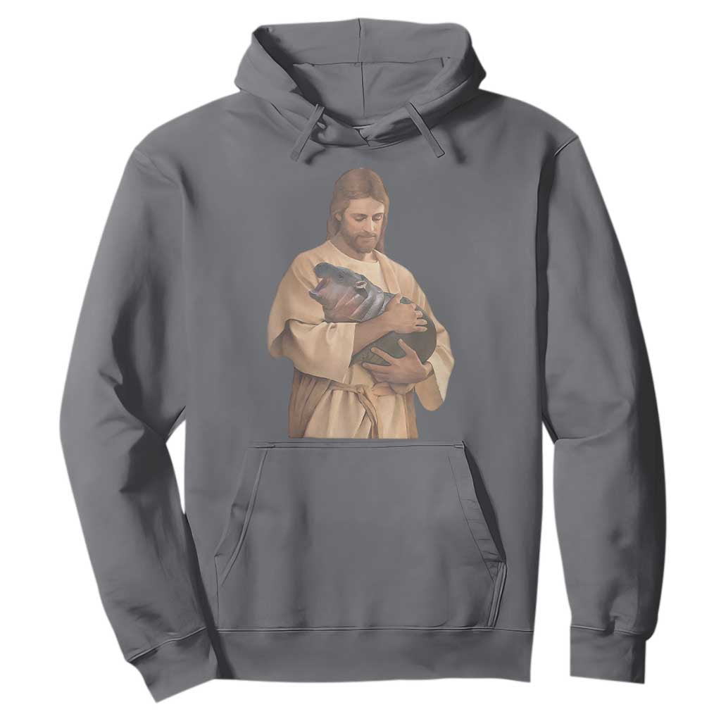 Jesus Loves Moo Deng Hoodie Bouncy Pig Cute Pygmy Hippo Meme TS02 Charcoal Print Your Wear