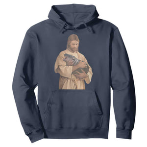 Jesus Loves Moo Deng Hoodie Bouncy Pig Cute Pygmy Hippo Meme TS02 Navy Print Your Wear