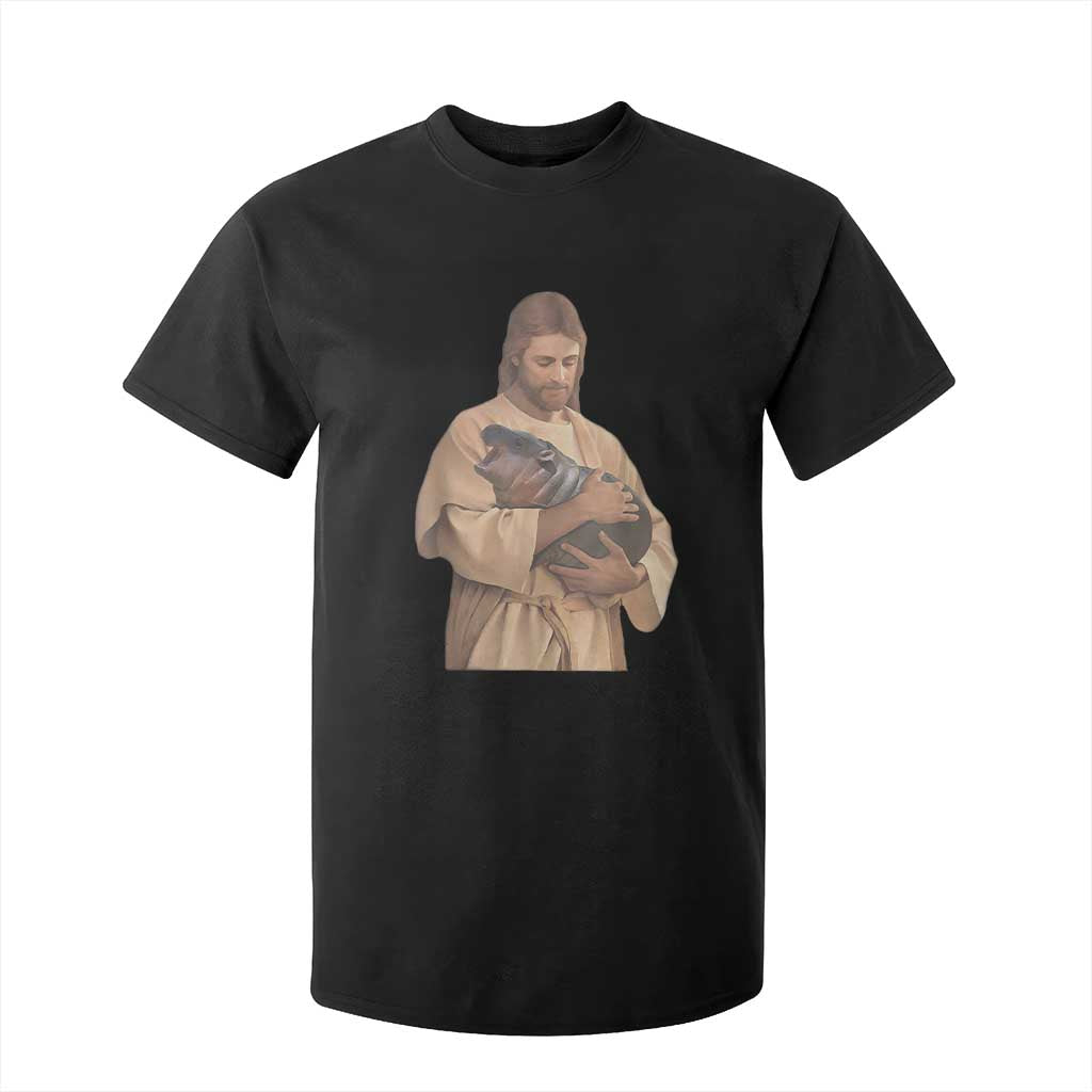Jesus Loves Moo Deng T Shirt For Kid Bouncy Pig Cute Pygmy Hippo Meme TS02 Black Print Your Wear