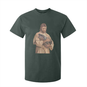 Jesus Loves Moo Deng T Shirt For Kid Bouncy Pig Cute Pygmy Hippo Meme TS02 Dark Forest Green Print Your Wear