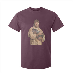 Jesus Loves Moo Deng T Shirt For Kid Bouncy Pig Cute Pygmy Hippo Meme TS02 Maroon Print Your Wear