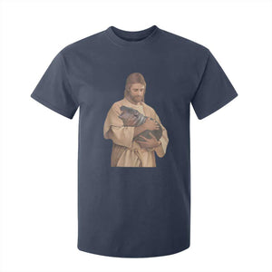 Jesus Loves Moo Deng T Shirt For Kid Bouncy Pig Cute Pygmy Hippo Meme TS02 Navy Print Your Wear