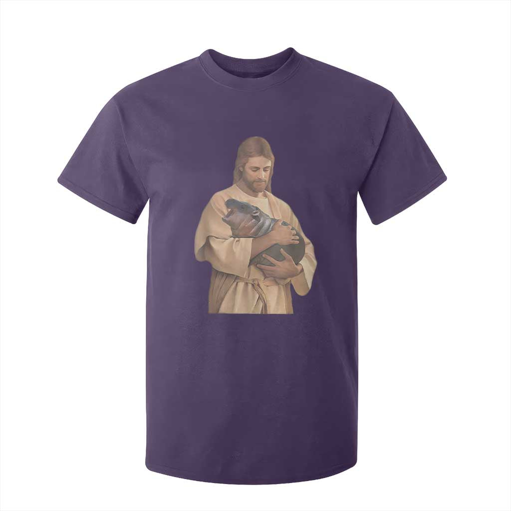 Jesus Loves Moo Deng T Shirt For Kid Bouncy Pig Cute Pygmy Hippo Meme TS02 Purple Print Your Wear